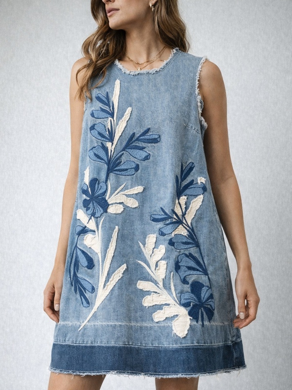Holding Horses Anthropologie Embroidered Denim Dress XS Boho Chic